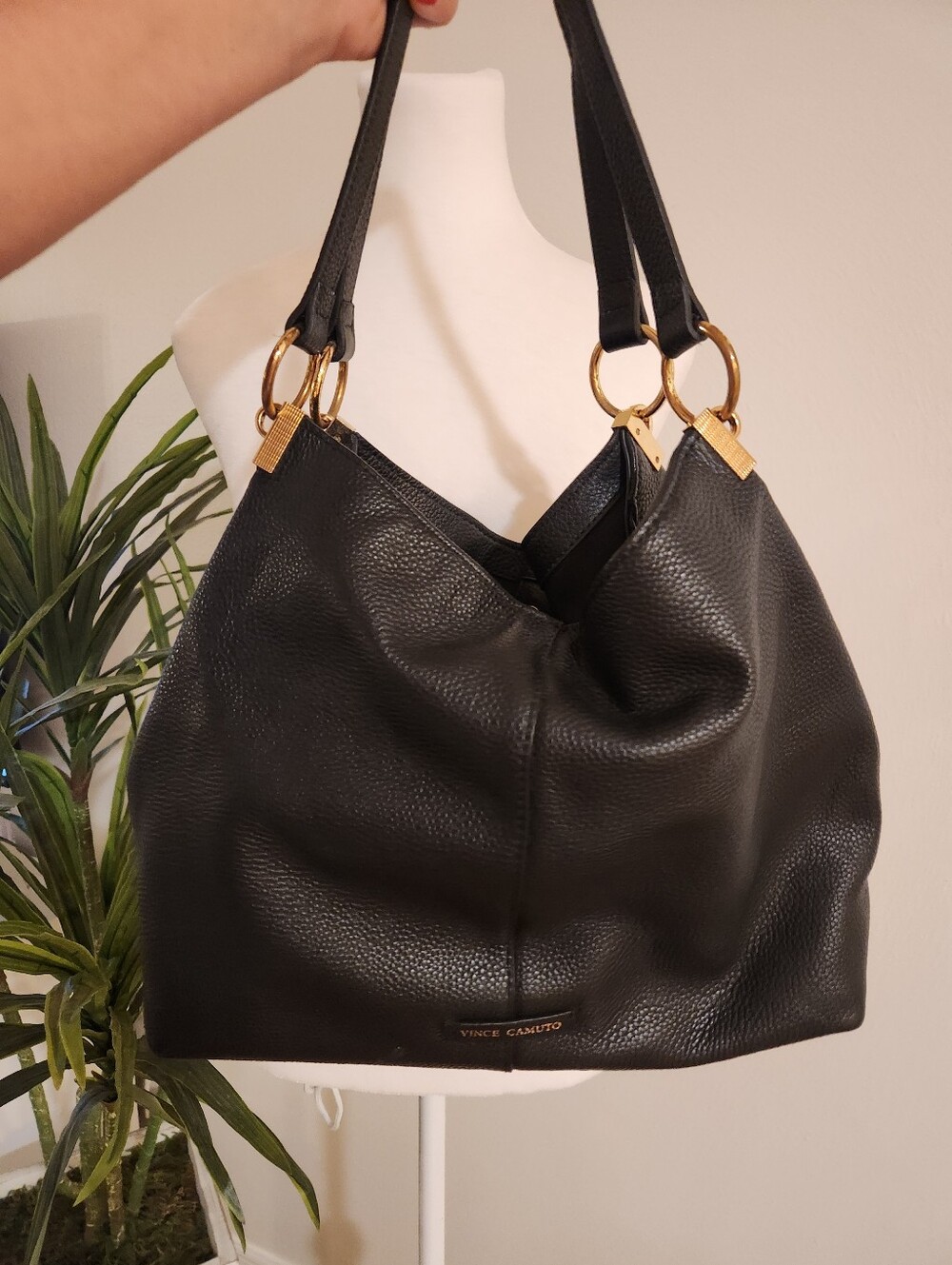 Vince Camuto Black Pebbled Leather Shoulder Hobo
